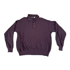 Vintage Mitchells of Westport Italy Merino Wool Burgundy Collared Henley Mens XL
